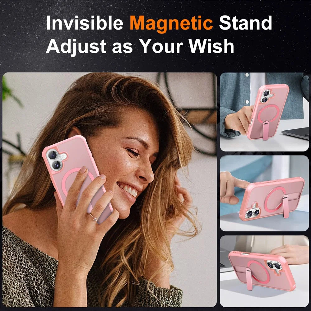For iPhone 17 Case Compatible with MagSafe Kickstand TPU + PC Drop Protection Phone Cover - Pink - 6