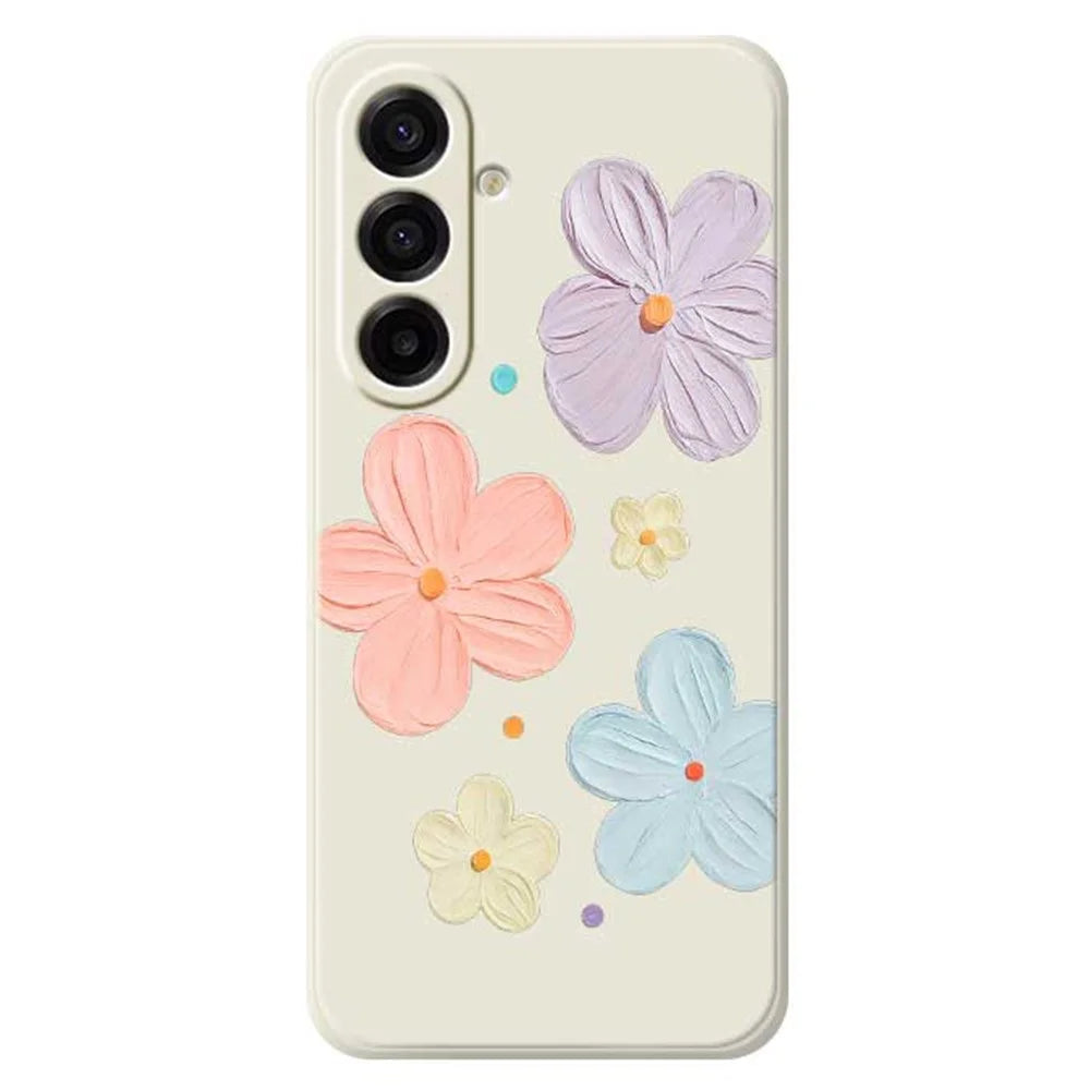 For Samsung Galaxy A18 5G / A18 4G / A17 5G / A17 4G Case Four Color Flowers Pattern Printing Straight Edge TPU Phone Back Cover - Beige - 1