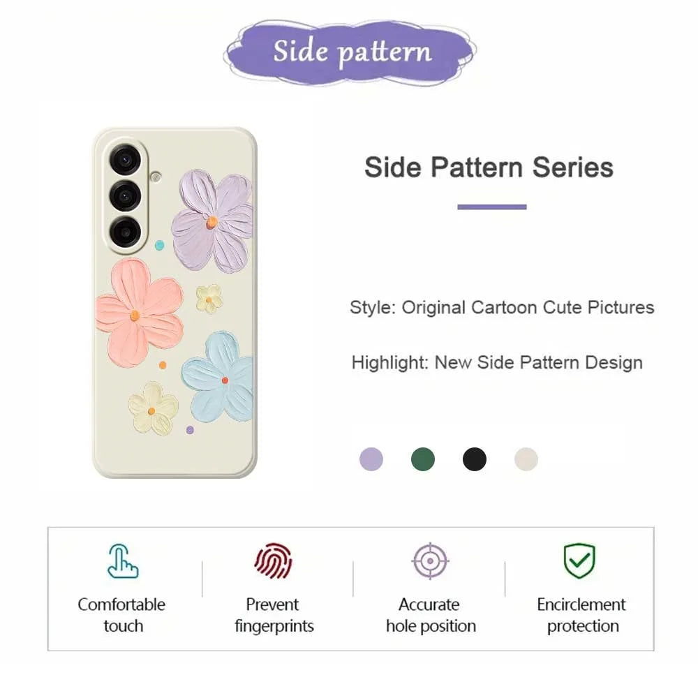 For Samsung Galaxy A18 5G / A18 4G / A17 5G / A17 4G Case Four Color Flowers Pattern Printing Straight Edge TPU Phone Back Cover - Beige - 2