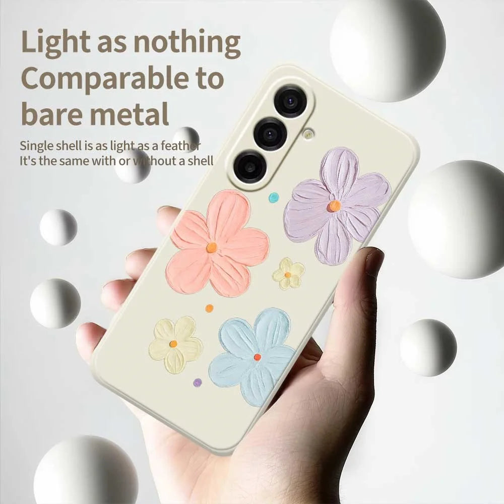 For Samsung Galaxy A18 5G / A18 4G / A17 5G / A17 4G Case Four Color Flowers Pattern Printing Straight Edge TPU Phone Back Cover - Beige - 4