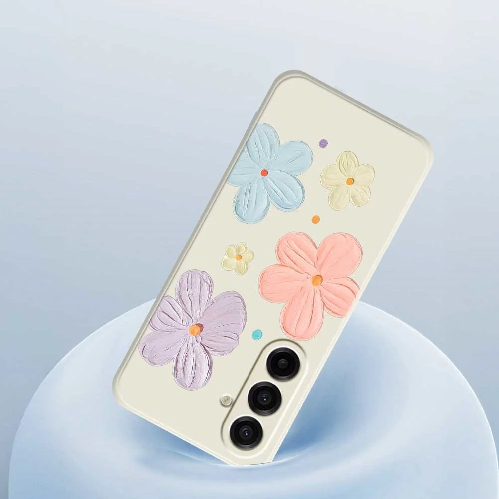 For Samsung Galaxy A18 5G / A18 4G / A17 5G / A17 4G Case Four Color Flowers Pattern Printing Straight Edge TPU Phone Back Cover - Beige - 5