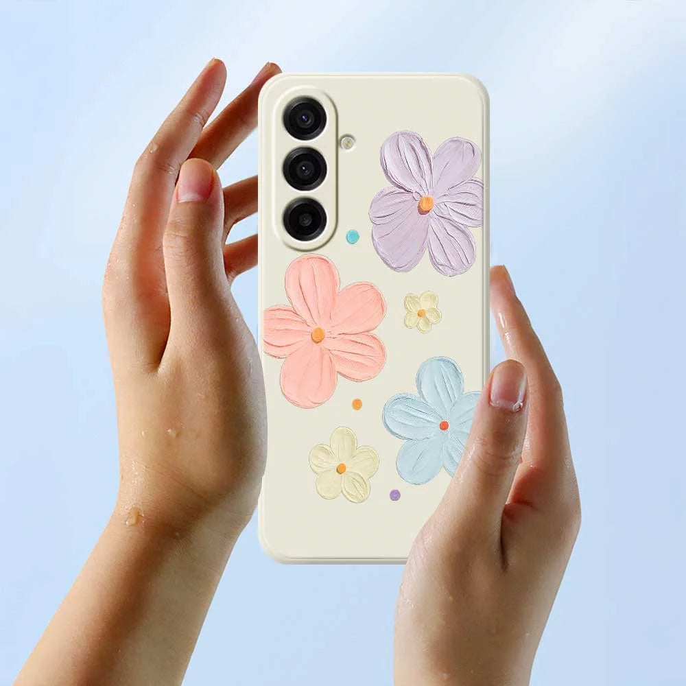 For Samsung Galaxy A18 5G / A18 4G / A17 5G / A17 4G Case Four Color Flowers Pattern Printing Straight Edge TPU Phone Back Cover - Beige - 6