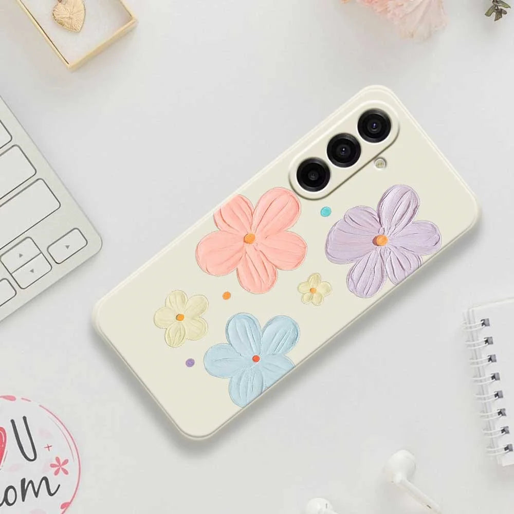 For Samsung Galaxy A18 5G / A18 4G / A17 5G / A17 4G Case Four Color Flowers Pattern Printing Straight Edge TPU Phone Back Cover - Beige - 7