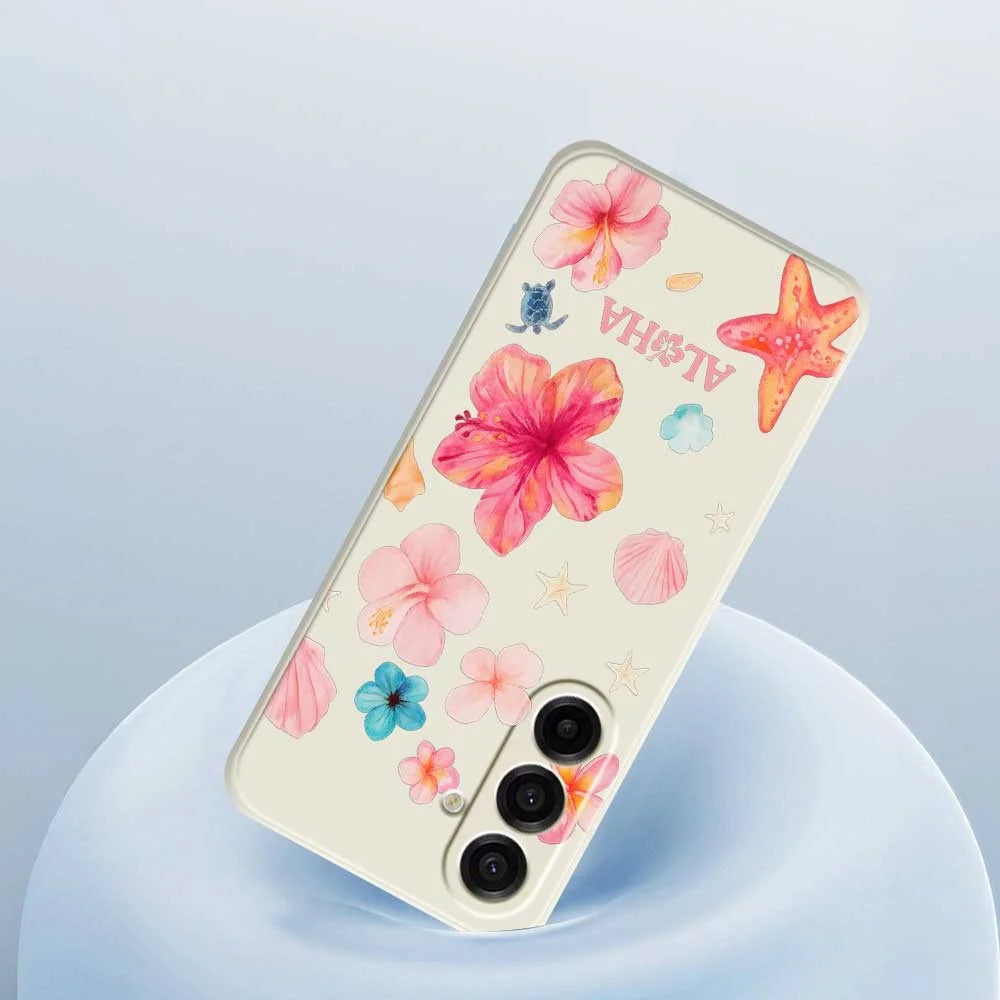For Samsung Galaxy A18 5G / A18 4G / A17 5G / A17 4G Case Flower Pattern Printing Straight Edge TPU Phone Back Cover - Beige - 5