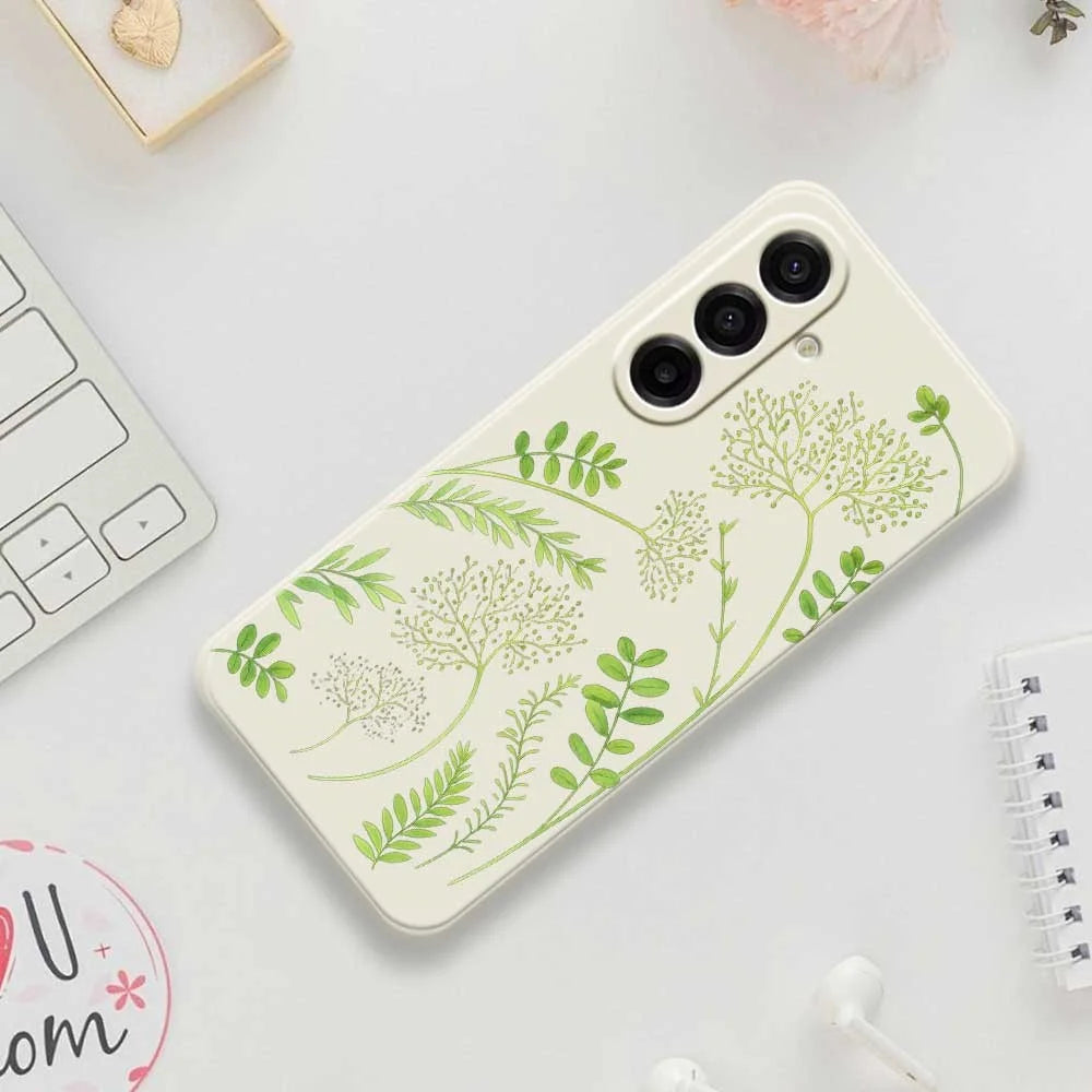 For Samsung Galaxy A18 5G / A18 4G / A17 5G / A17 4G Case Leaves Pattern Printing Straight Edge TPU Phone Back Cover - Beige - 7