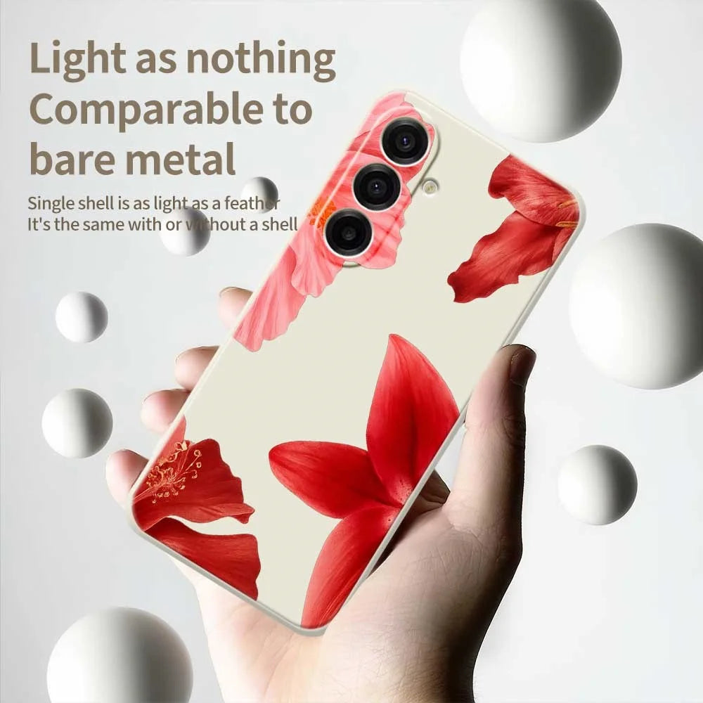 For Samsung Galaxy A18 5G / A18 4G / A17 5G / A17 4G Case Red Flower Pattern Printing Straight Edge TPU Phone Back Cover - Beige - 4