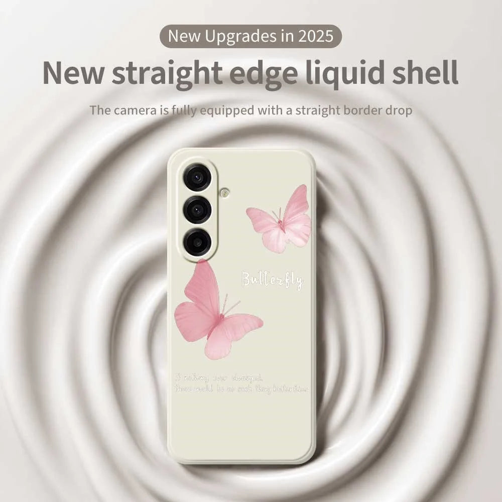 For Samsung Galaxy A18 5G / A18 4G / A17 5G / A17 4G Case Butterfly Pattern Printing Straight Edge TPU Phone Back Cover - Beige - 3