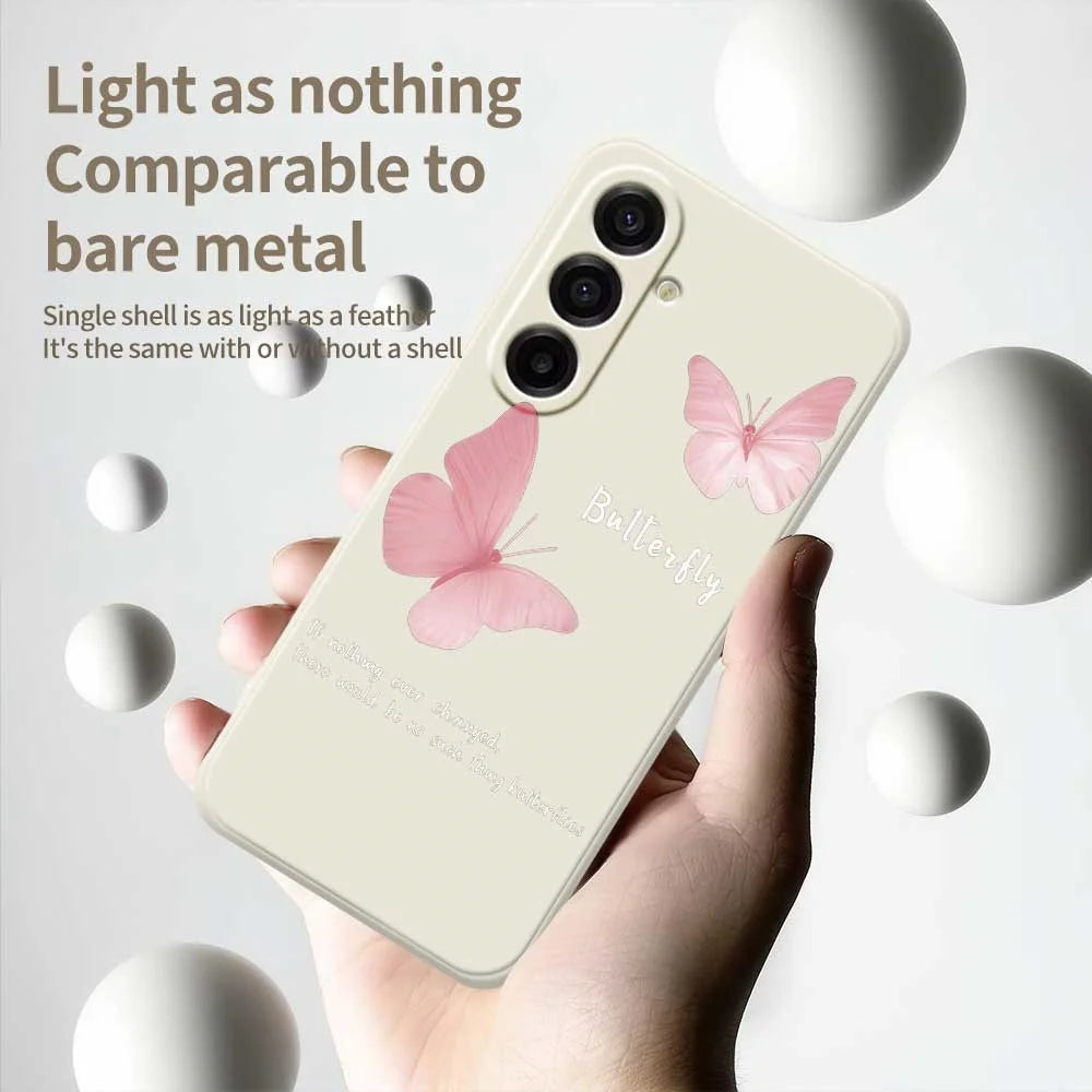 For Samsung Galaxy A18 5G / A18 4G / A17 5G / A17 4G Case Butterfly Pattern Printing Straight Edge TPU Phone Back Cover - Beige - 4