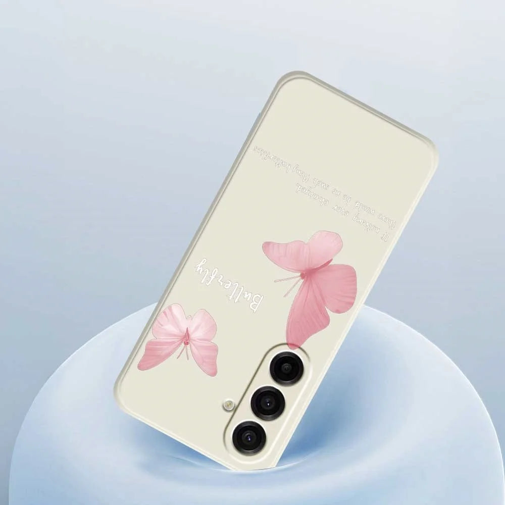For Samsung Galaxy A18 5G / A18 4G / A17 5G / A17 4G Case Butterfly Pattern Printing Straight Edge TPU Phone Back Cover - Beige - 5