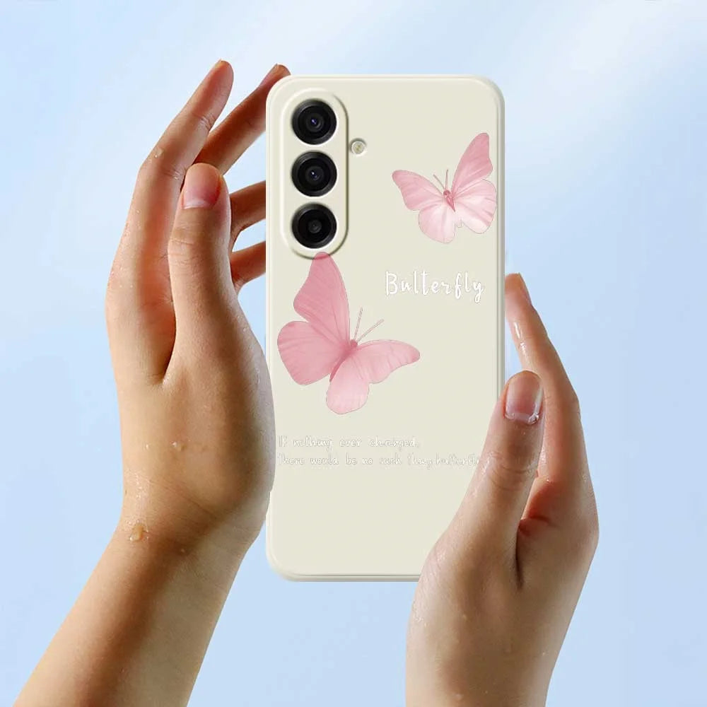 For Samsung Galaxy A18 5G / A18 4G / A17 5G / A17 4G Case Butterfly Pattern Printing Straight Edge TPU Phone Back Cover - Beige - 6