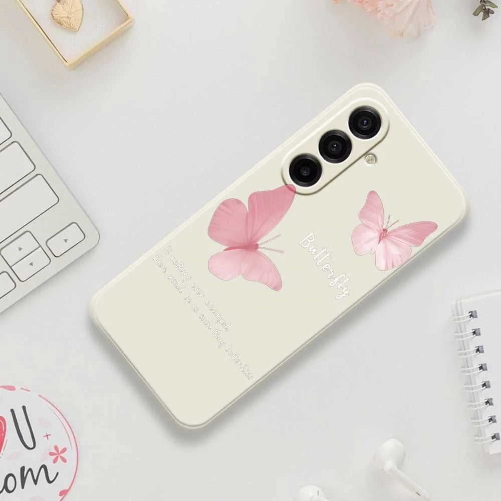 For Samsung Galaxy A18 5G / A18 4G / A17 5G / A17 4G Case Butterfly Pattern Printing Straight Edge TPU Phone Back Cover - Beige - 7