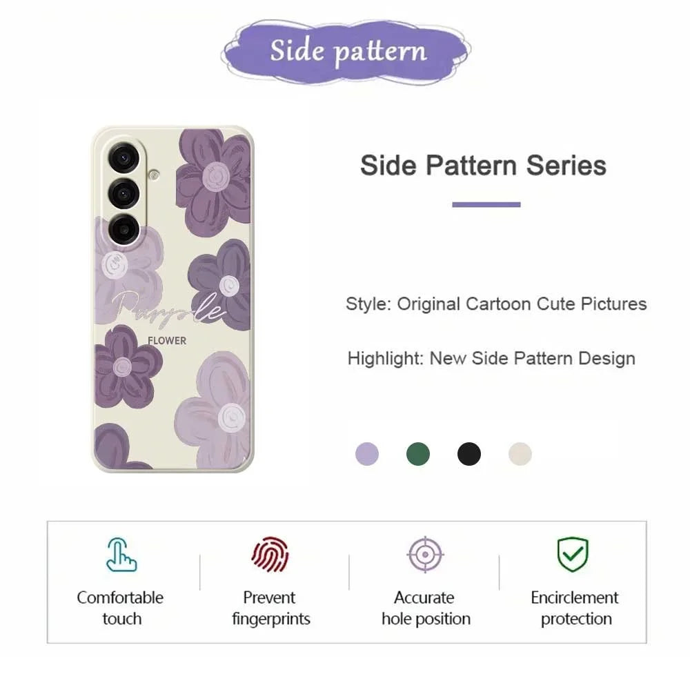 For Samsung Galaxy A18 5G / A18 4G / A17 5G / A17 4G Case Purple Flower Pattern Printing Straight Edge TPU Phone Back Cover - Beige - 2