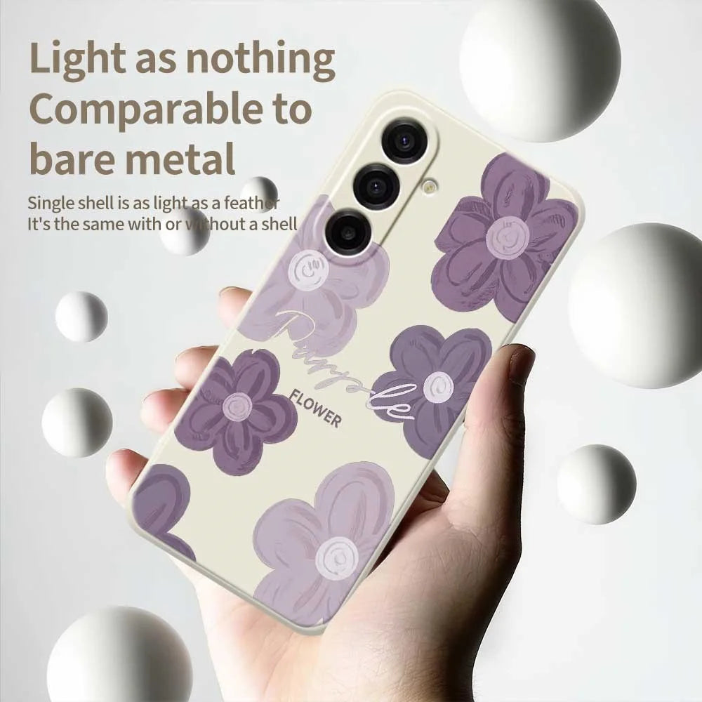 For Samsung Galaxy A18 5G / A18 4G / A17 5G / A17 4G Case Purple Flower Pattern Printing Straight Edge TPU Phone Back Cover - Beige - 4