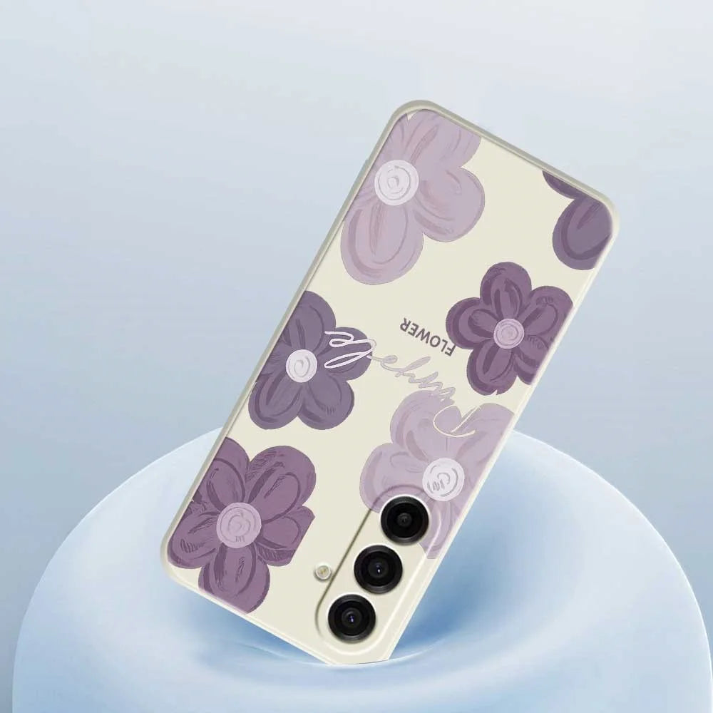 For Samsung Galaxy A18 5G / A18 4G / A17 5G / A17 4G Case Purple Flower Pattern Printing Straight Edge TPU Phone Back Cover - Beige - 5