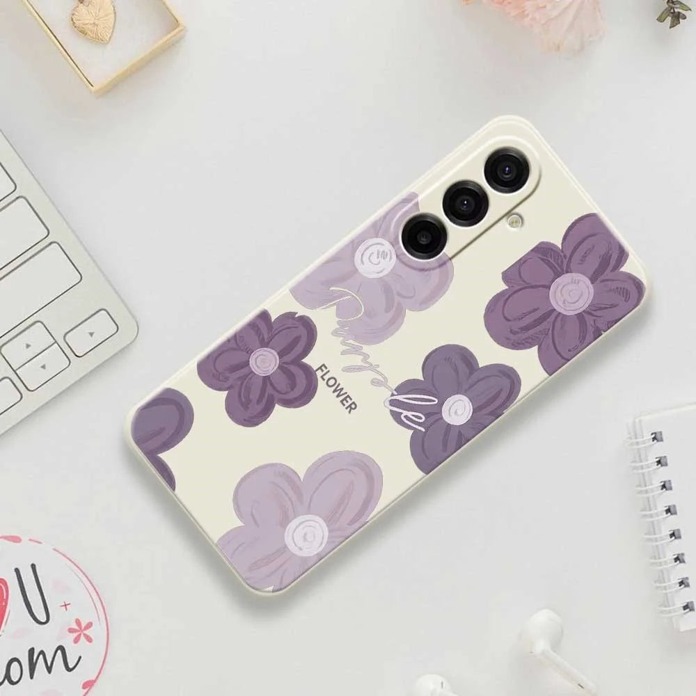 For Samsung Galaxy A18 5G / A18 4G / A17 5G / A17 4G Case Purple Flower Pattern Printing Straight Edge TPU Phone Back Cover - Beige - 7