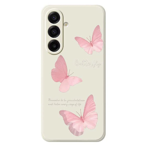 For Samsung Galaxy A18 5G / A18 4G / A17 5G / A17 4G Case Butterfly Pattern Printing Straight Edge TPU Phone Back Cover - Beige - 1