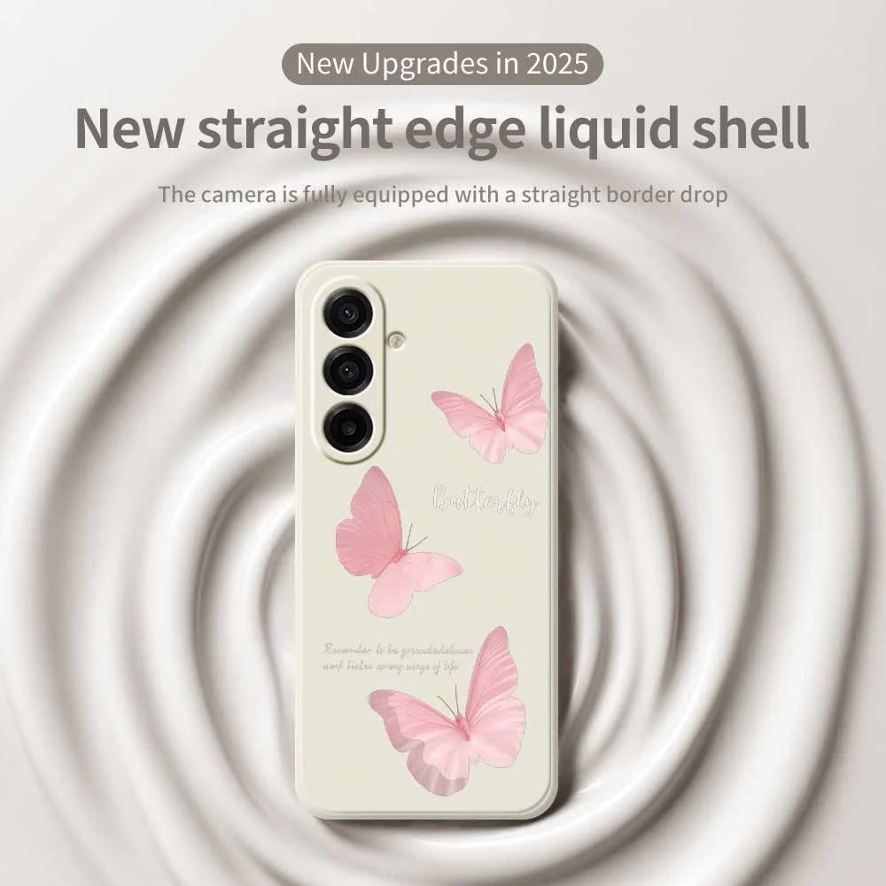 For Samsung Galaxy A18 5G / A18 4G / A17 5G / A17 4G Case Butterfly Pattern Printing Straight Edge TPU Phone Back Cover - Beige - 3