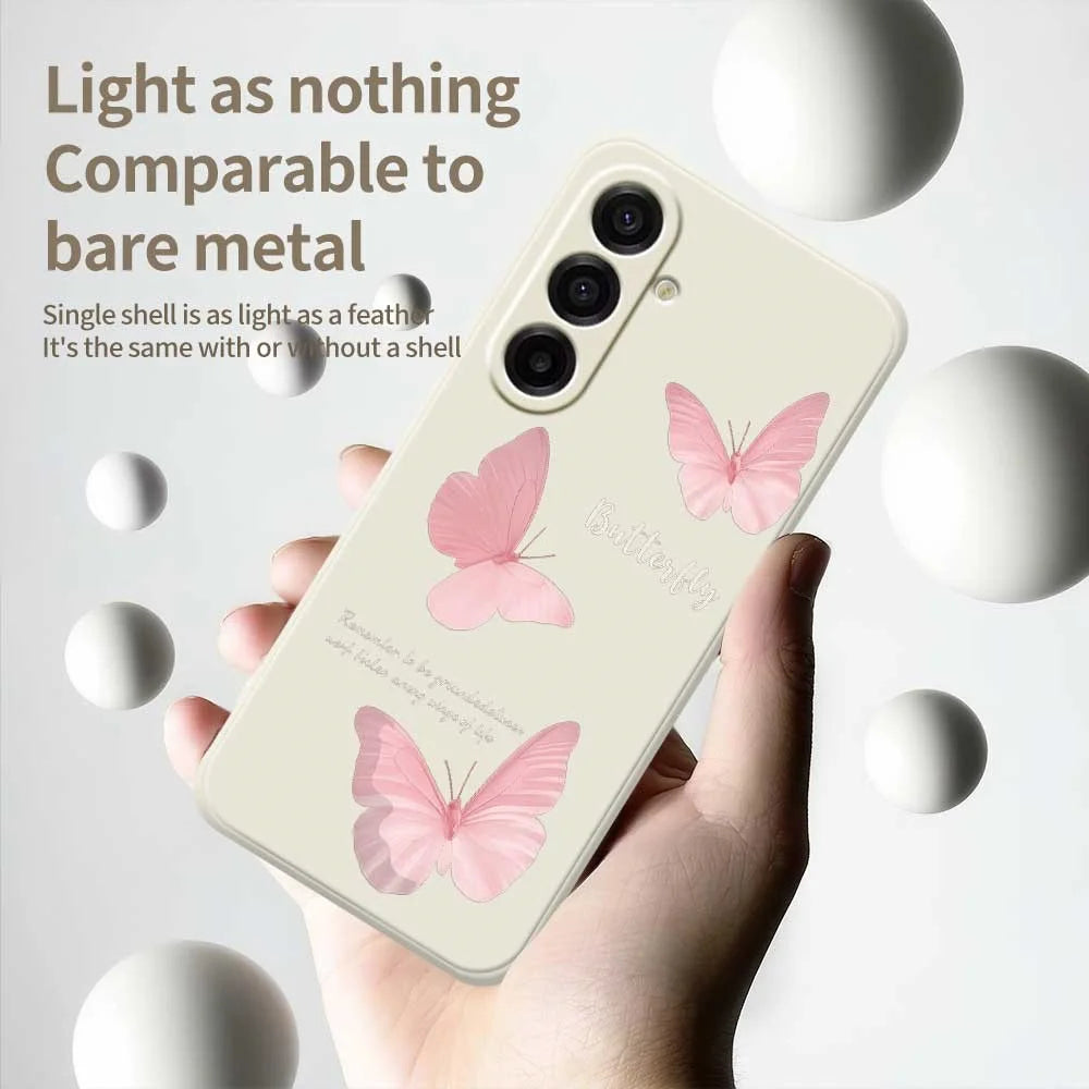For Samsung Galaxy A18 5G / A18 4G / A17 5G / A17 4G Case Butterfly Pattern Printing Straight Edge TPU Phone Back Cover - Beige - 4