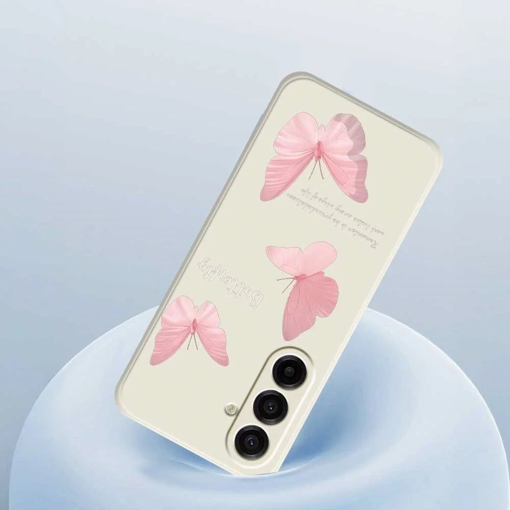 For Samsung Galaxy A18 5G / A18 4G / A17 5G / A17 4G Case Butterfly Pattern Printing Straight Edge TPU Phone Back Cover - Beige - 5