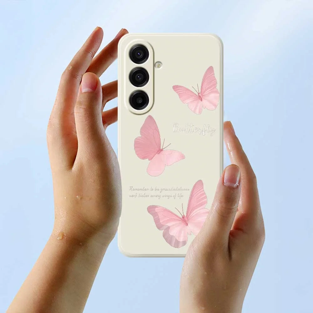 For Samsung Galaxy A18 5G / A18 4G / A17 5G / A17 4G Case Butterfly Pattern Printing Straight Edge TPU Phone Back Cover - Beige - 6