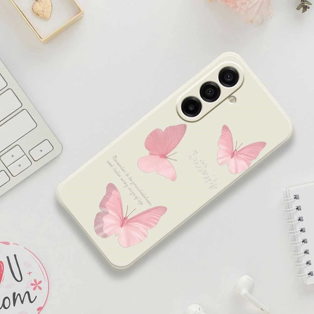 For Samsung Galaxy A18 5G / A18 4G / A17 5G / A17 4G Case Butterfly Pattern Printing Straight Edge TPU Phone Back Cover - Beige - 7