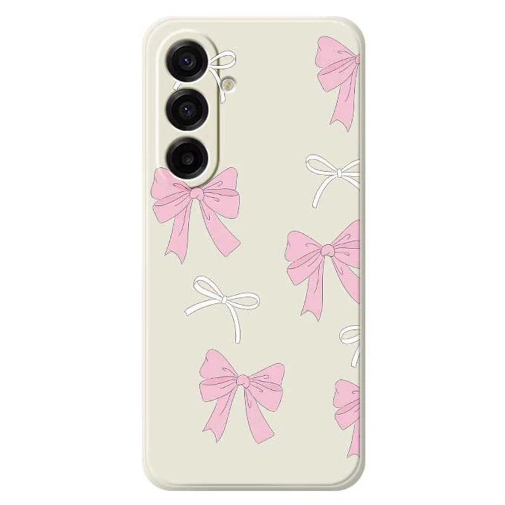 For Samsung Galaxy A18 5G / A18 4G / A17 5G / A17 4G Case Pink Bows Pattern Printing Straight Edge TPU Phone Back Cover - Beige - 1