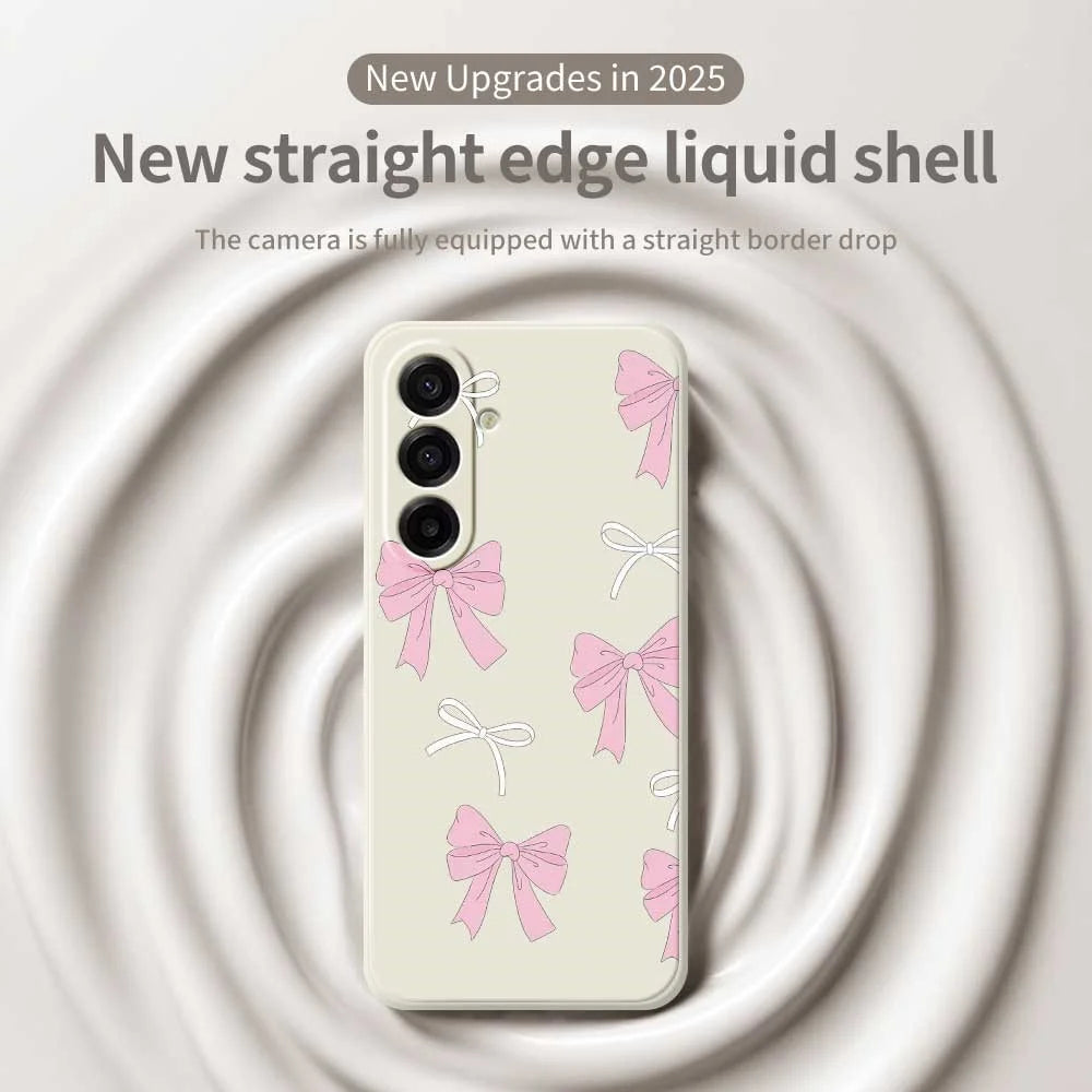 For Samsung Galaxy A18 5G / A18 4G / A17 5G / A17 4G Case Pink Bows Pattern Printing Straight Edge TPU Phone Back Cover - Beige - 3