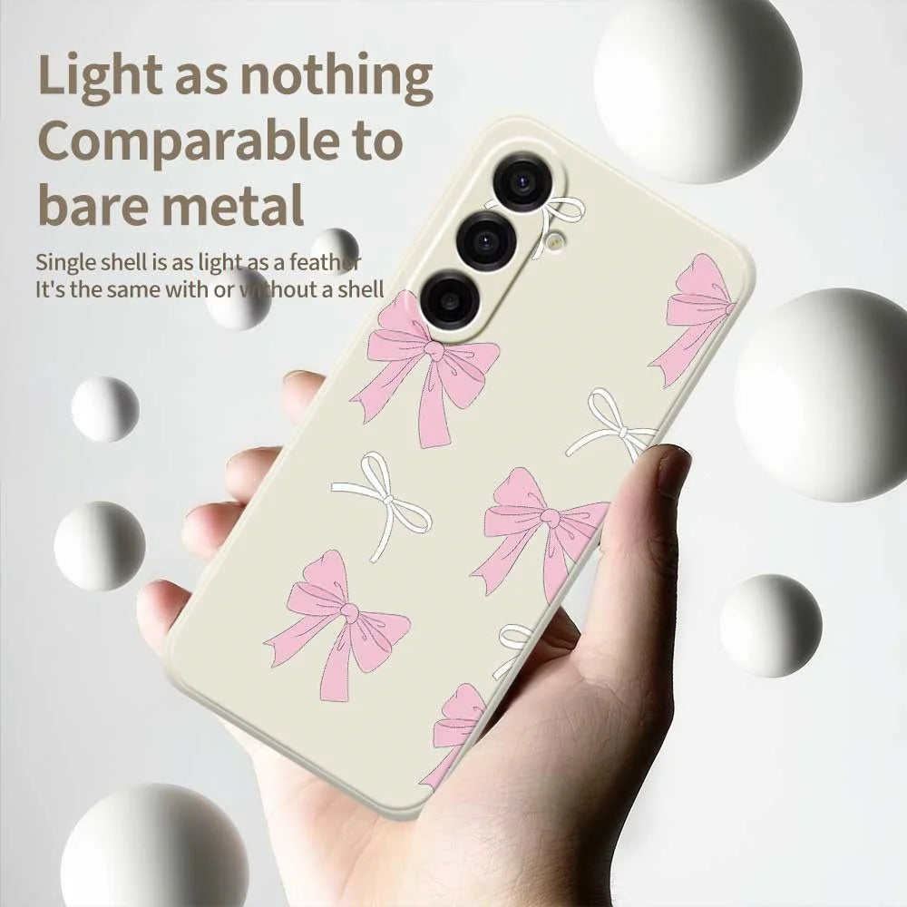 For Samsung Galaxy A18 5G / A18 4G / A17 5G / A17 4G Case Pink Bows Pattern Printing Straight Edge TPU Phone Back Cover - Beige - 4