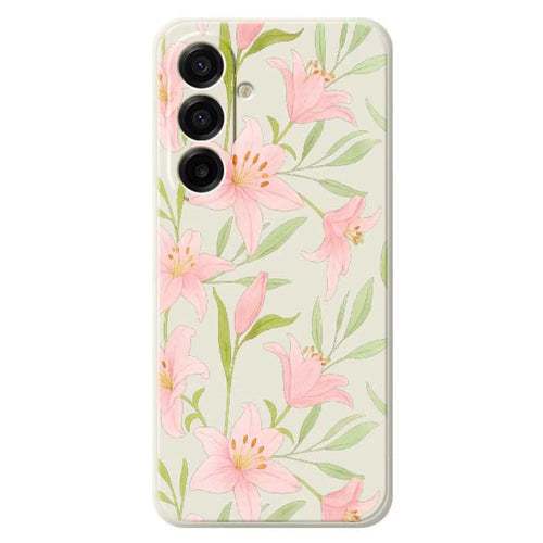 For Samsung Galaxy A18 5G / A18 4G / A17 5G / A17 4G Case Pink Lilies Pattern Printing Straight Edge TPU Phone Back Cover - Beige - 1