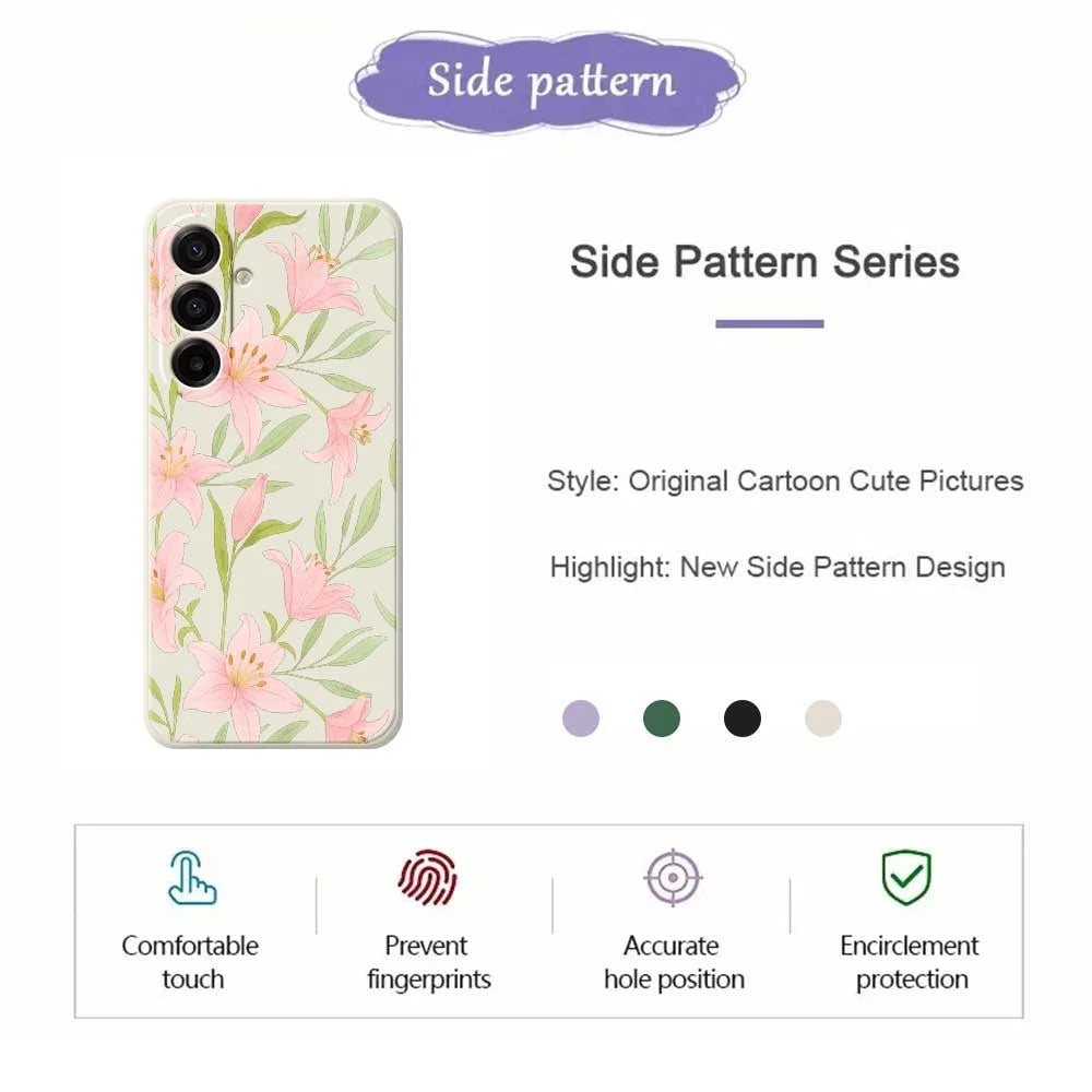 For Samsung Galaxy A18 5G / A18 4G / A17 5G / A17 4G Case Pink Lilies Pattern Printing Straight Edge TPU Phone Back Cover - Beige - 2