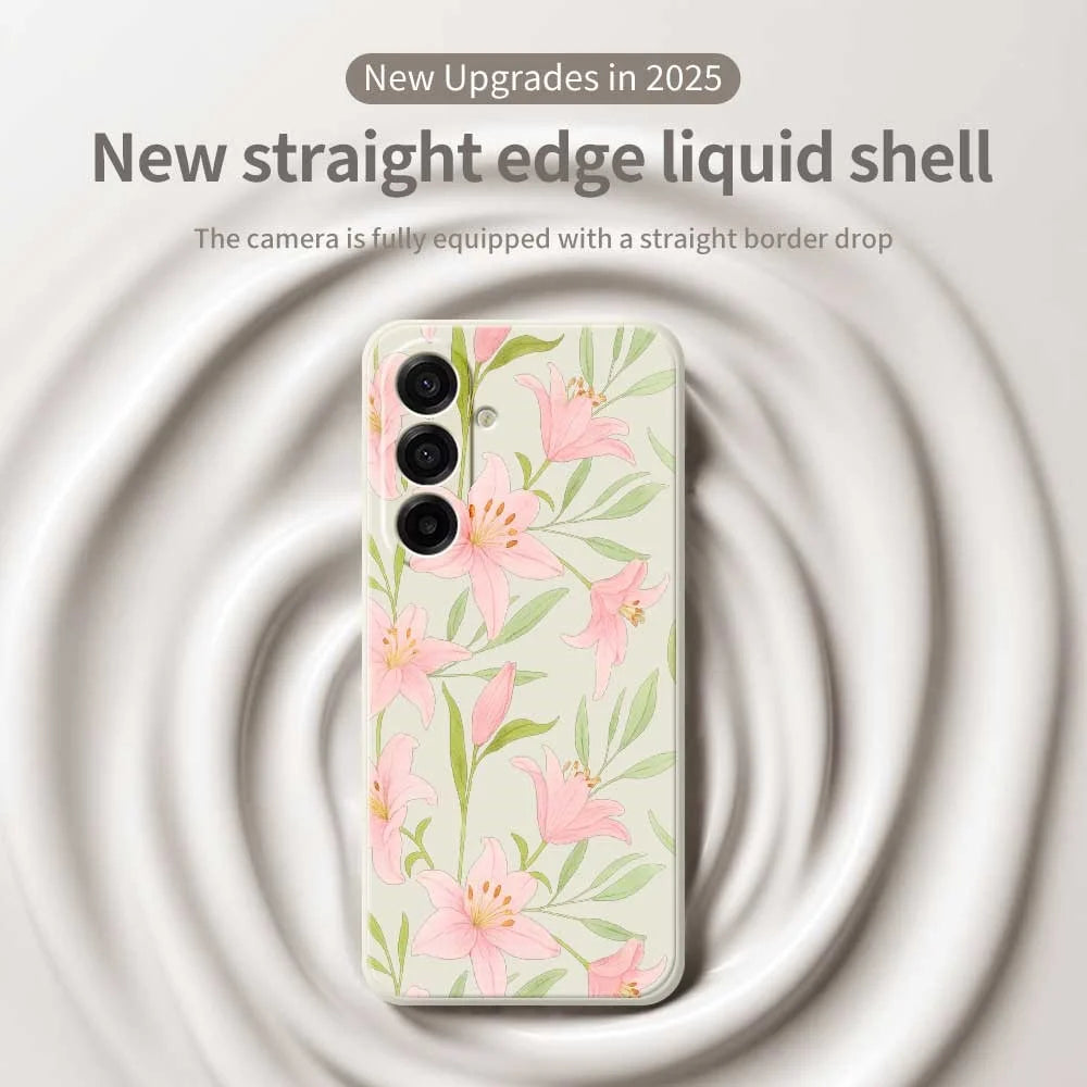 For Samsung Galaxy A18 5G / A18 4G / A17 5G / A17 4G Case Pink Lilies Pattern Printing Straight Edge TPU Phone Back Cover - Beige - 3