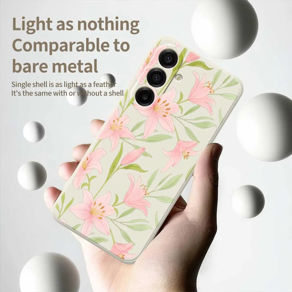 For Samsung Galaxy A18 5G / A18 4G / A17 5G / A17 4G Case Pink Lilies Pattern Printing Straight Edge TPU Phone Back Cover - Beige - 4
