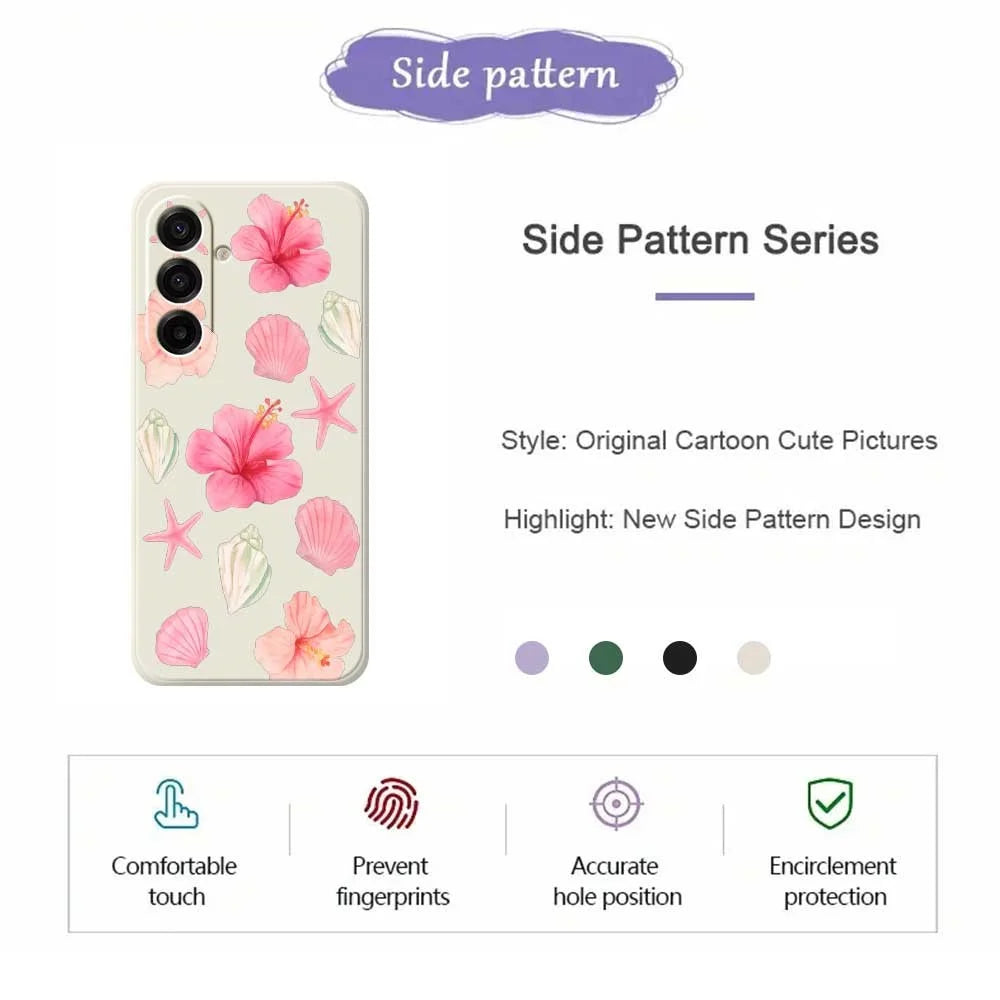 For Samsung Galaxy A18 5G / A18 4G / A17 5G / A17 4G Case Peach Blossoms Shells Pattern Printing Straight Edge TPU Phone Back Cover - Beige - 2