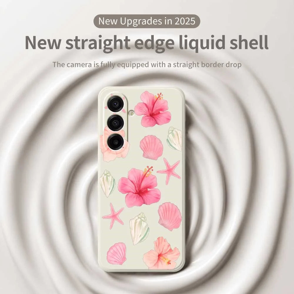 For Samsung Galaxy A18 5G / A18 4G / A17 5G / A17 4G Case Peach Blossoms Shells Pattern Printing Straight Edge TPU Phone Back Cover - Beige - 3