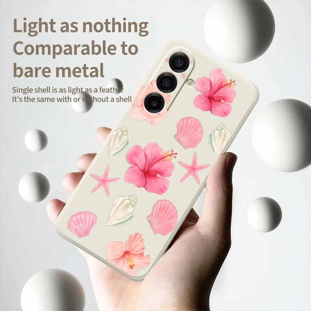 For Samsung Galaxy A18 5G / A18 4G / A17 5G / A17 4G Case Peach Blossoms Shells Pattern Printing Straight Edge TPU Phone Back Cover - Beige - 4