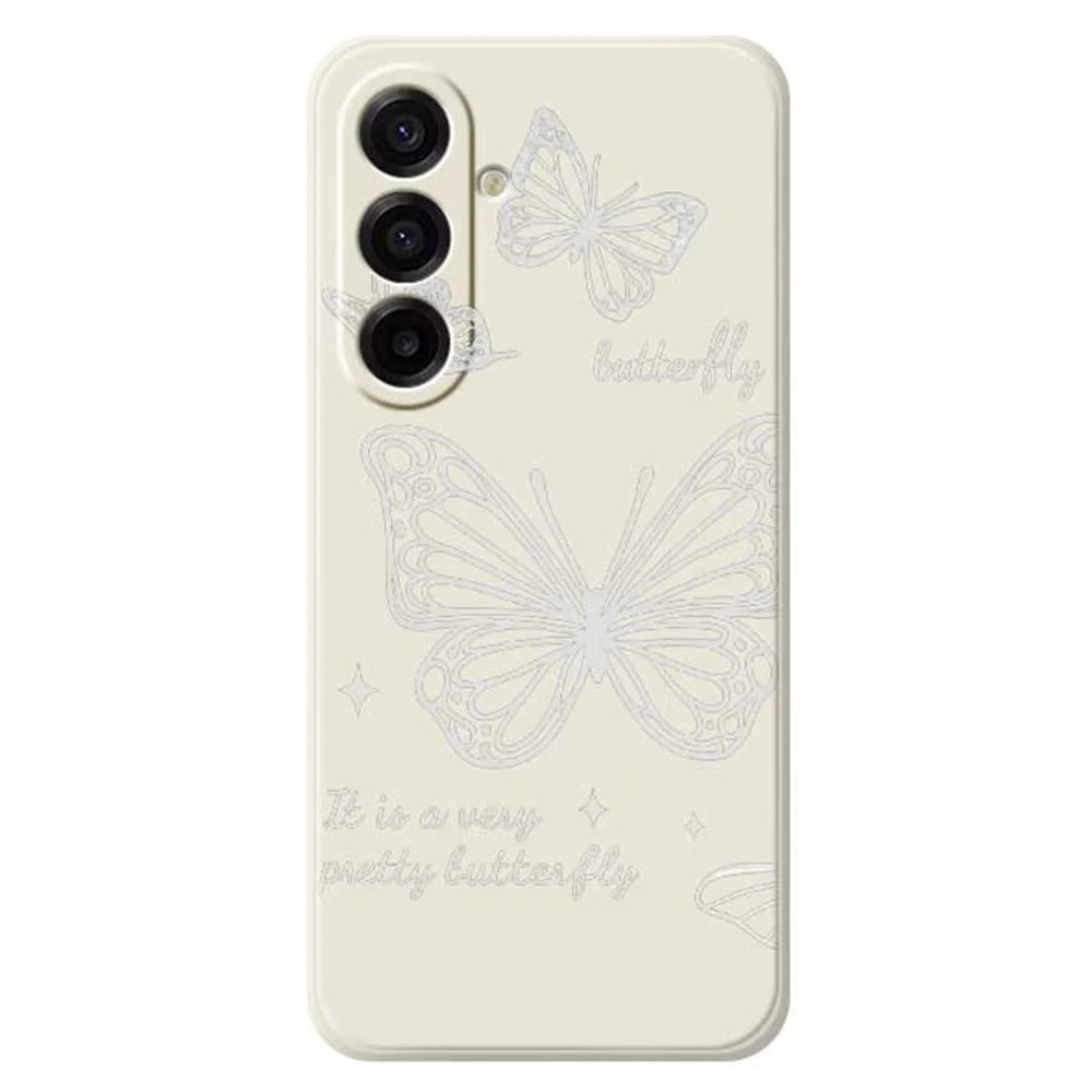 For Samsung Galaxy A18 5G / A18 4G / A17 5G / A17 4G Case Hollow Butterfly Pattern Printing Straight Edge TPU Phone Back Cover - Beige - 1