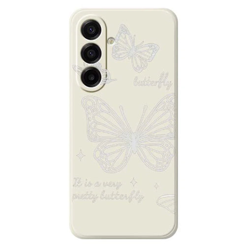 For Samsung Galaxy A18 5G / A18 4G / A17 5G / A17 4G Case Hollow Butterfly Pattern Printing Straight Edge TPU Phone Back Cover - Beige - 1