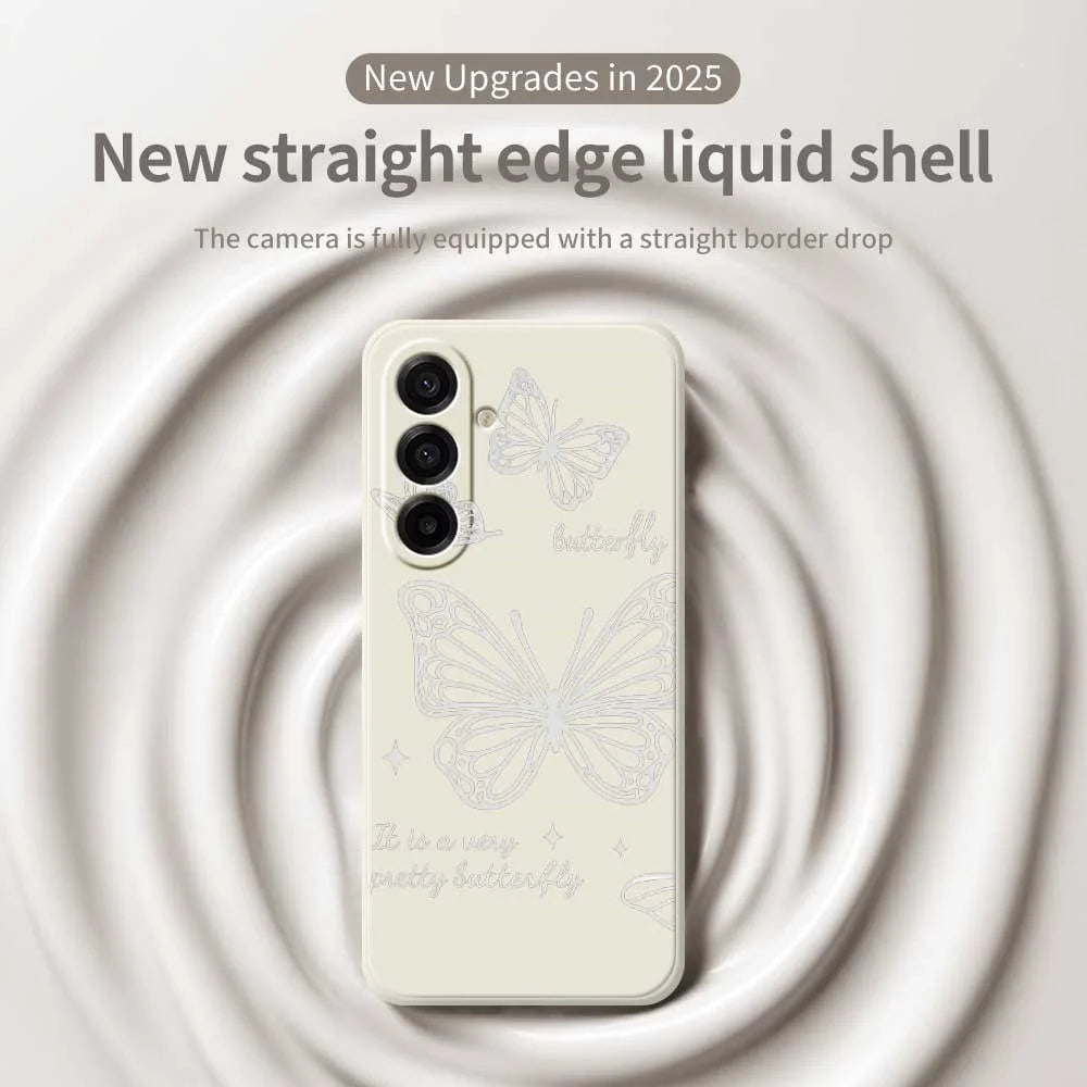For Samsung Galaxy A18 5G / A18 4G / A17 5G / A17 4G Case Hollow Butterfly Pattern Printing Straight Edge TPU Phone Back Cover - Beige - 3