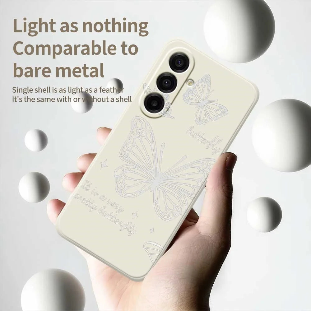 For Samsung Galaxy A18 5G / A18 4G / A17 5G / A17 4G Case Hollow Butterfly Pattern Printing Straight Edge TPU Phone Back Cover - Beige - 4