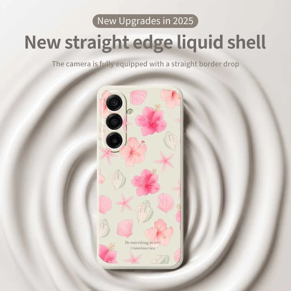 For Samsung Galaxy A18 5G / A18 4G / A17 5G / A17 4G Case Shell Peach Blossom Pattern Printing Straight Edge TPU Phone Back Cover - Beige - 3