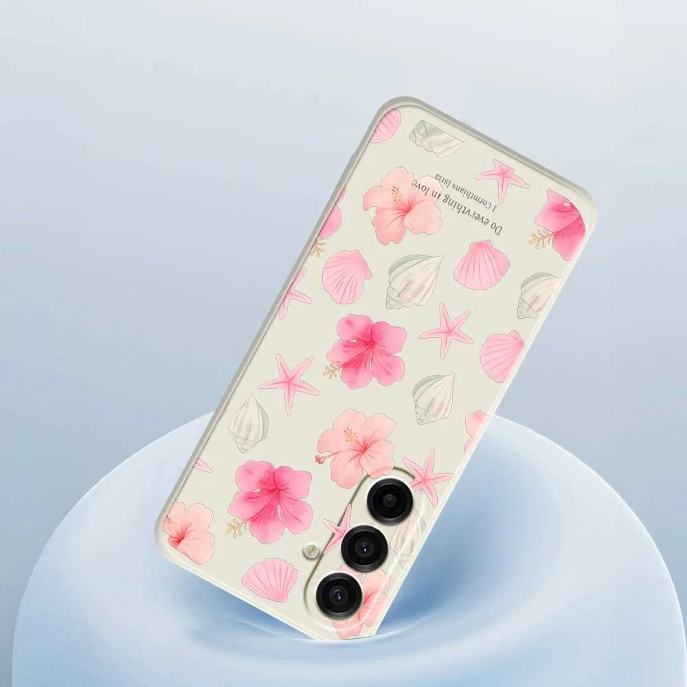 For Samsung Galaxy A18 5G / A18 4G / A17 5G / A17 4G Case Shell Peach Blossom Pattern Printing Straight Edge TPU Phone Back Cover - Beige - 5