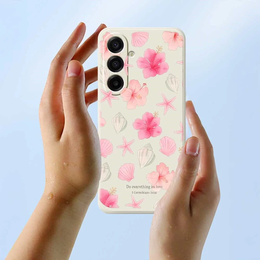 For Samsung Galaxy A18 5G / A18 4G / A17 5G / A17 4G Case Shell Peach Blossom Pattern Printing Straight Edge TPU Phone Back Cover - Beige - 6