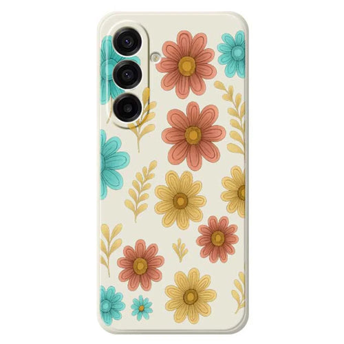 For Samsung Galaxy A18 5G / A18 4G / A17 5G / A17 4G Case Red Yellow Blue Flowers Pattern Printing Straight Edge TPU Phone Back Cover - Beige - 1