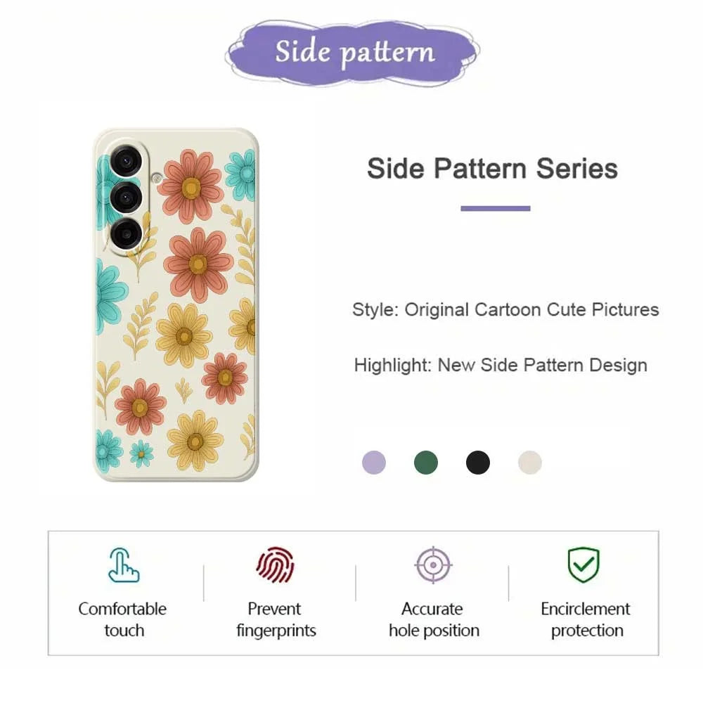 For Samsung Galaxy A18 5G / A18 4G / A17 5G / A17 4G Case Red Yellow Blue Flowers Pattern Printing Straight Edge TPU Phone Back Cover - Beige - 2