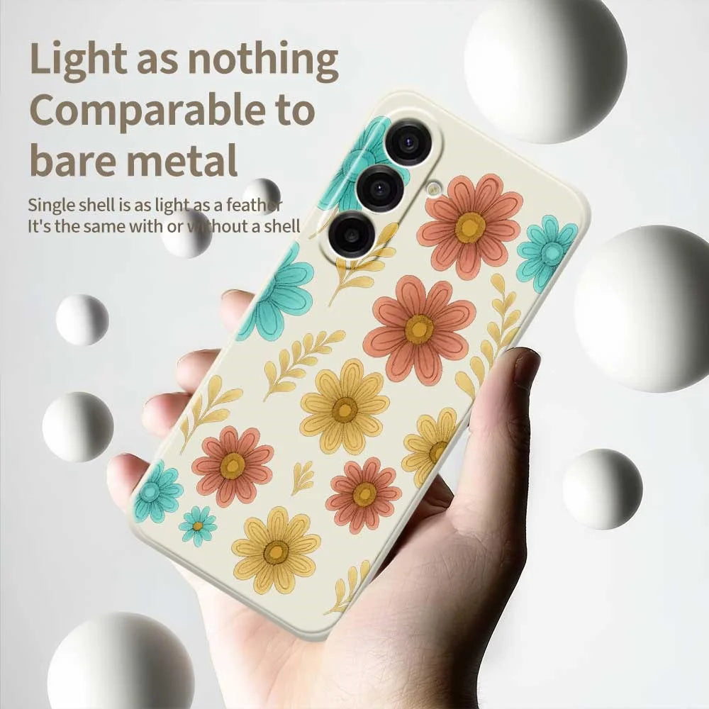 For Samsung Galaxy A18 5G / A18 4G / A17 5G / A17 4G Case Red Yellow Blue Flowers Pattern Printing Straight Edge TPU Phone Back Cover - Beige - 4