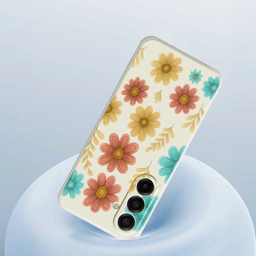 For Samsung Galaxy A18 5G / A18 4G / A17 5G / A17 4G Case Red Yellow Blue Flowers Pattern Printing Straight Edge TPU Phone Back Cover - Beige - 5