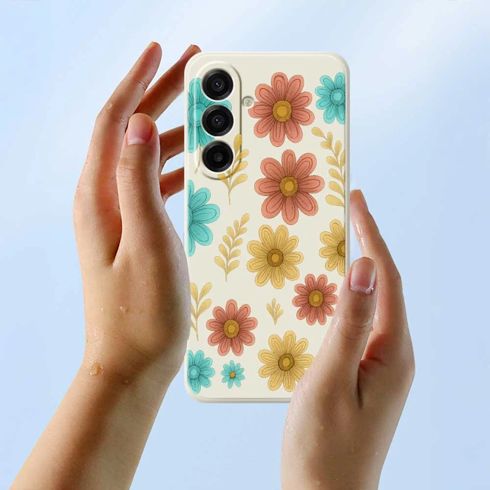 For Samsung Galaxy A18 5G / A18 4G / A17 5G / A17 4G Case Red Yellow Blue Flowers Pattern Printing Straight Edge TPU Phone Back Cover - Beige - 6