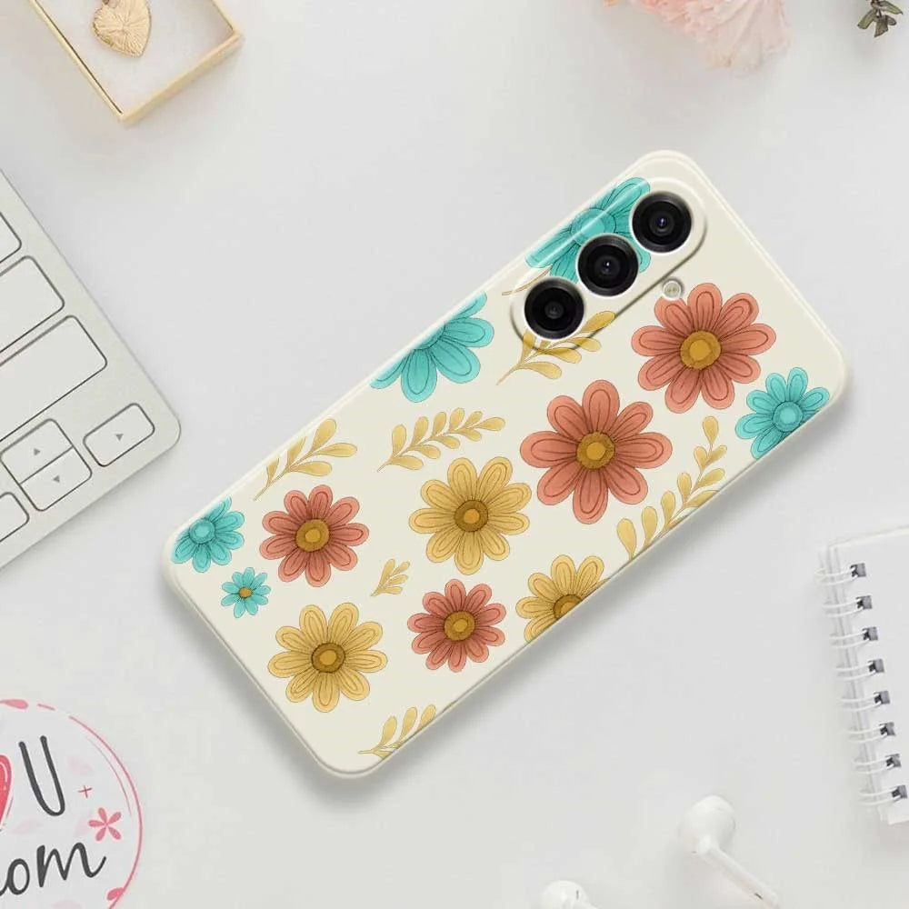 For Samsung Galaxy A18 5G / A18 4G / A17 5G / A17 4G Case Red Yellow Blue Flowers Pattern Printing Straight Edge TPU Phone Back Cover - Beige - 7