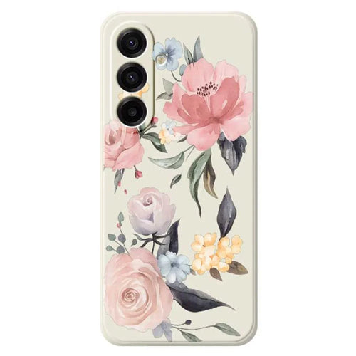 For Samsung Galaxy A18 5G / A18 4G / A17 5G / A17 4G Case Big Flowers Pattern Printing Straight Edge TPU Phone Back Cover - Beige - 1