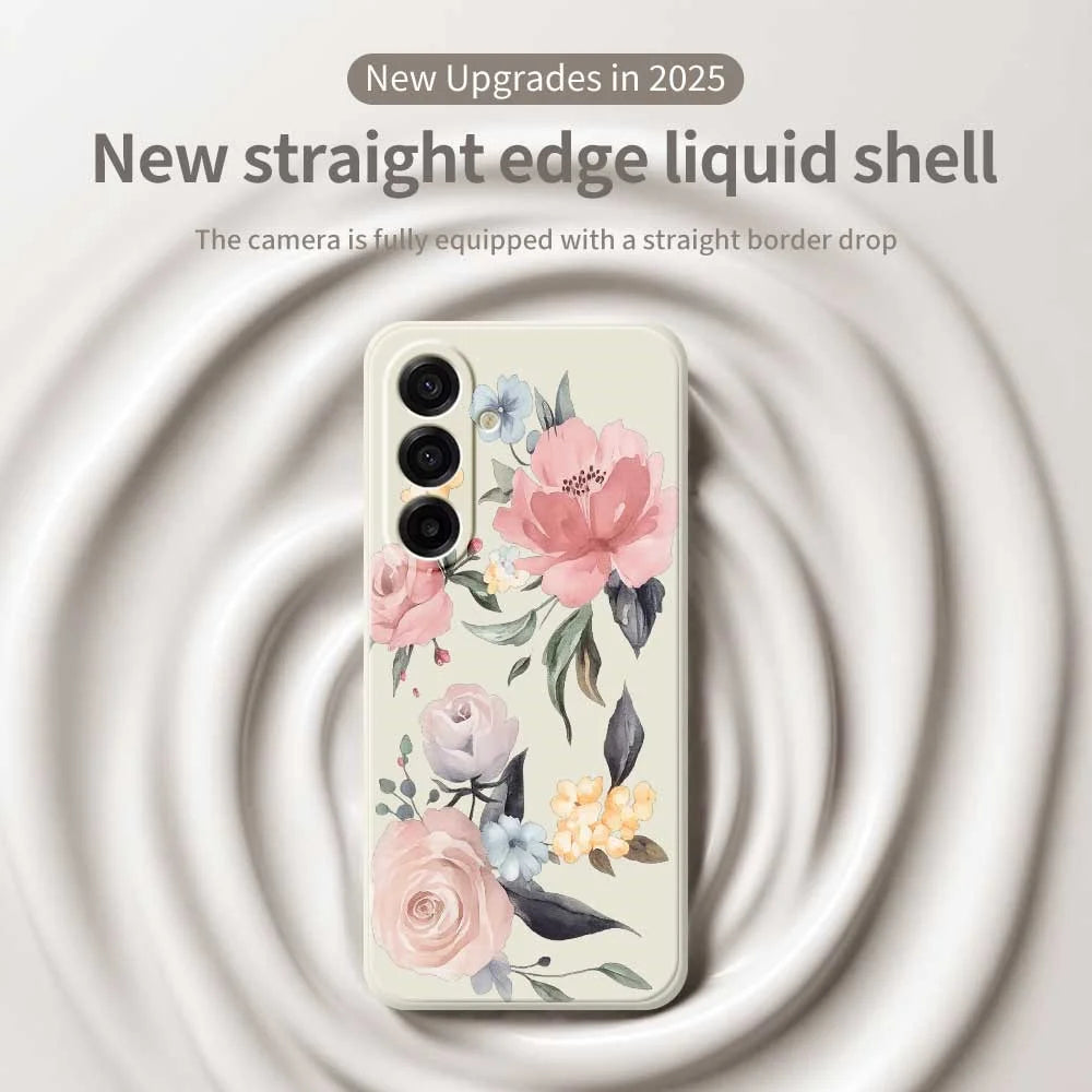 For Samsung Galaxy A18 5G / A18 4G / A17 5G / A17 4G Case Big Flowers Pattern Printing Straight Edge TPU Phone Back Cover - Beige - 3